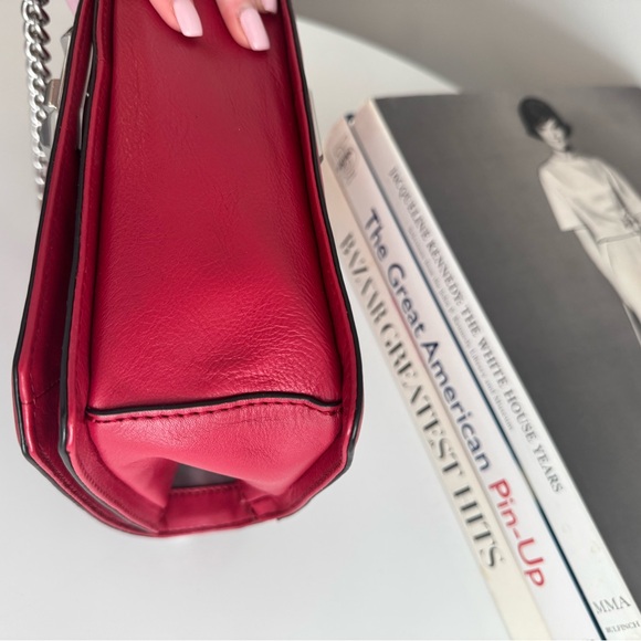 Rebecca Minkoff Leather Chevron Quilted Crossbody Flap Boy Bag Red Silver - Picture 12 of 12